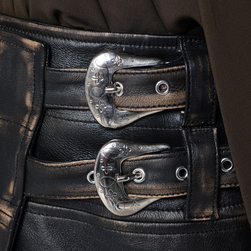 Namacheko Black Vintage-effect Leather Skirt In Animal Print