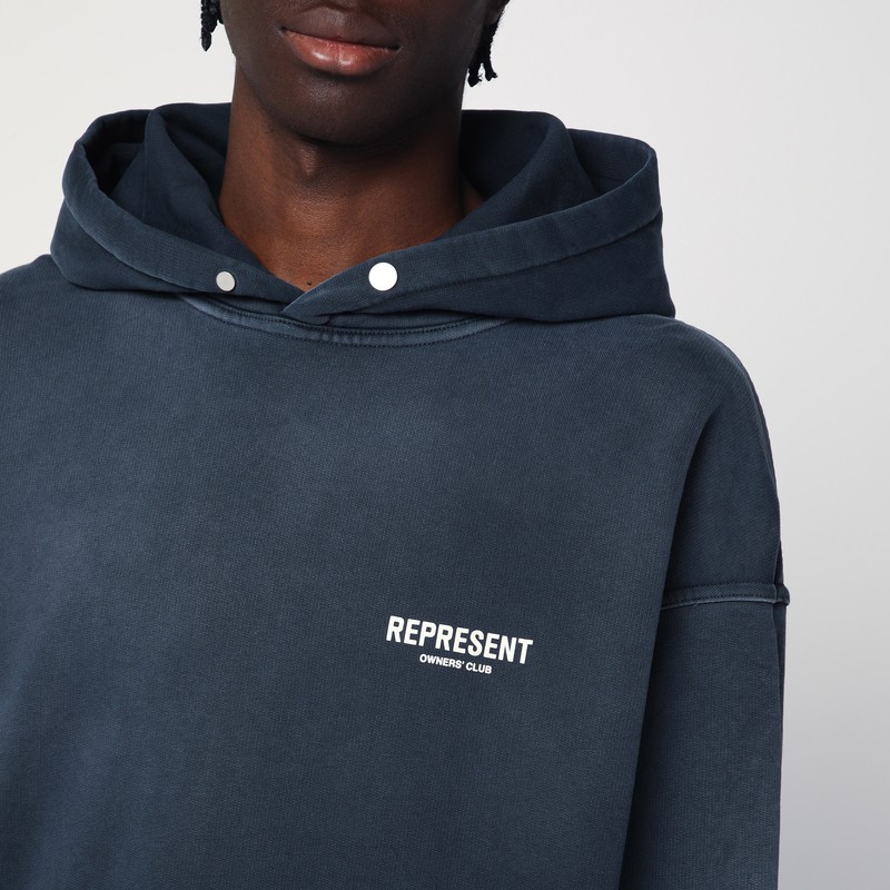Represent Washed Blue Oversized Hooded Sweatshirt In Blue