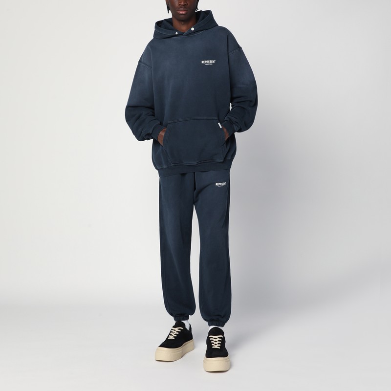 Represent Washed Blue Oversized Hooded Sweatshirt In Blue