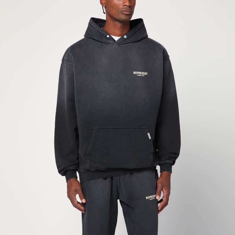 Washed black oversized hooded sweatshirt