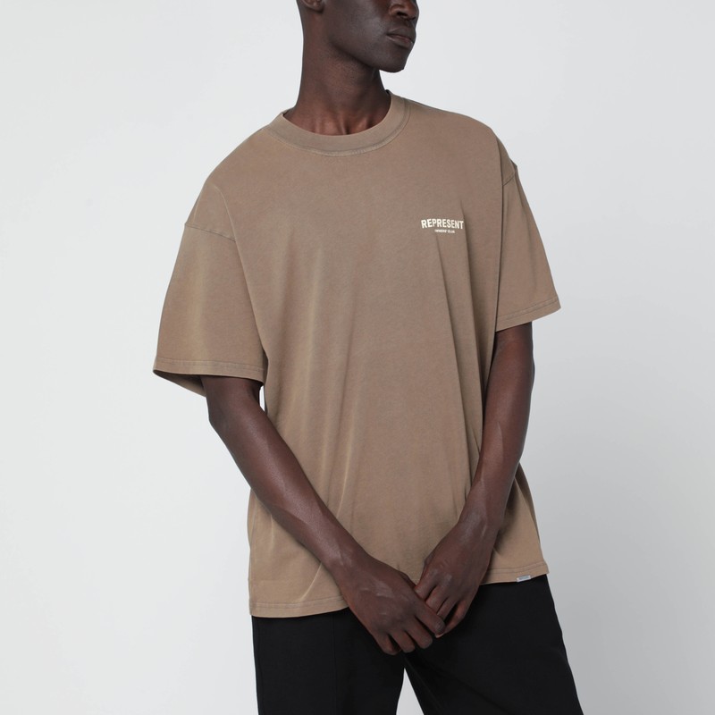 Represent Light Brown Cotton T-shirt With Logo In Brown