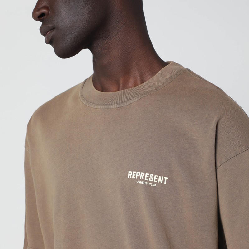 Represent Light Brown Cotton T-shirt With Logo In Brown