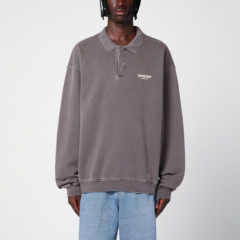 Grey cotton polo shirt sweatshirt