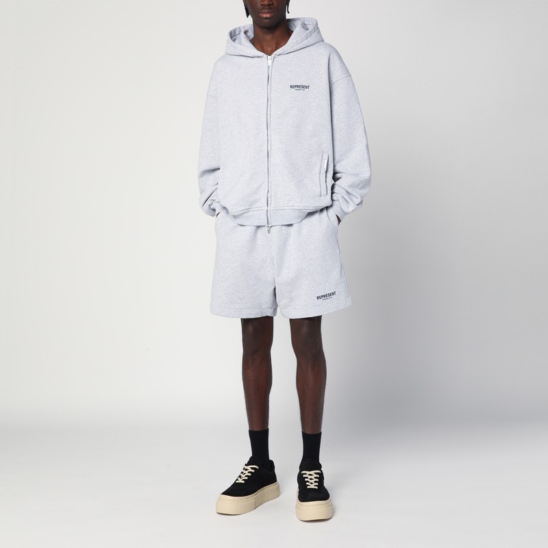 Represent Logo-embroidered Zip-up Hooded Sweatshirt In Grey