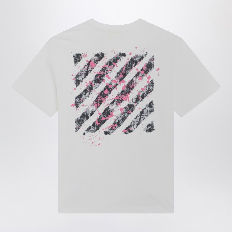 Off-white White/fuchsia Diagonal Splat Logo T-shirt In White