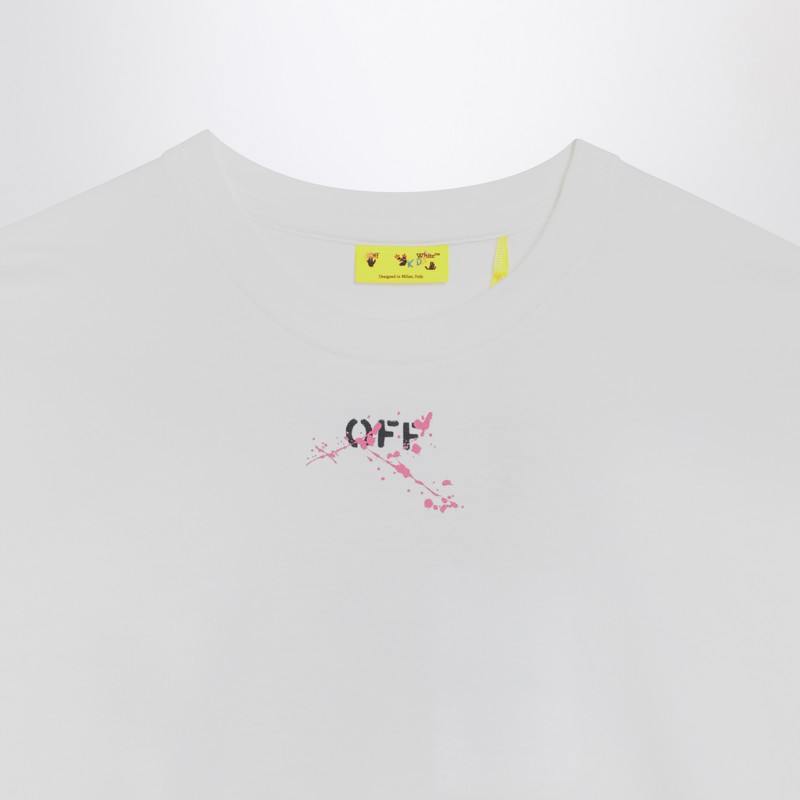 Off-white White/fuchsia Diagonal Splat Logo T-shirt In White