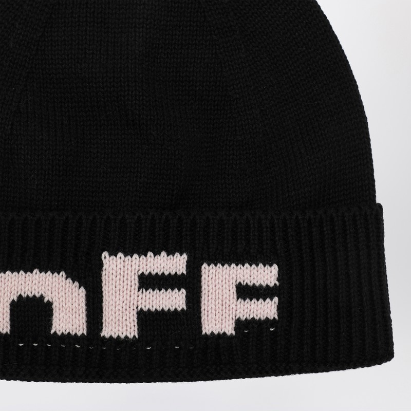 Off-white Knitted Beanie Hat In Black