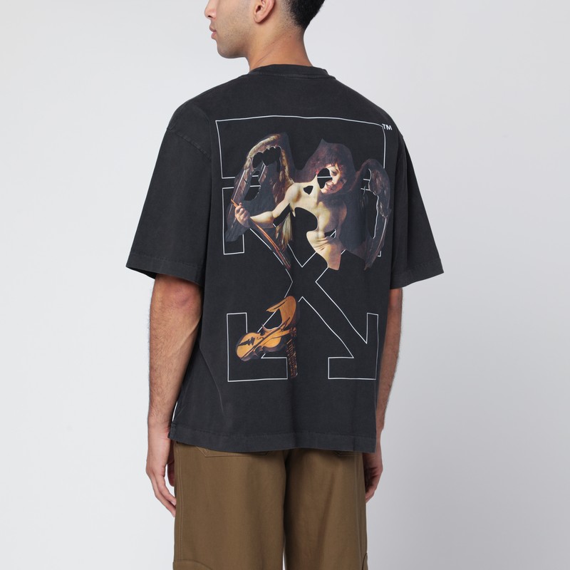 Off-white Washed Black Cupid Arrow Skate Logo T-shirt In Black