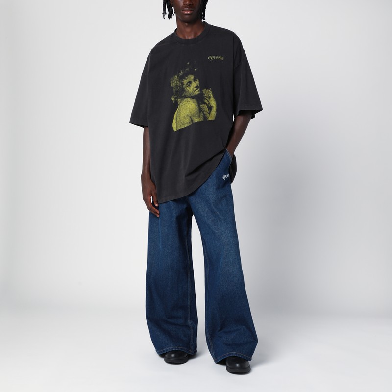Off-white Oversized Black Cotton Crew-neck T-shirt In Multicolor