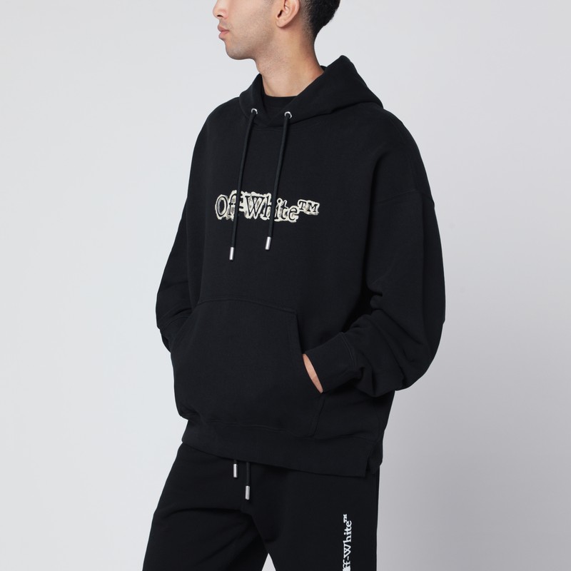 Off-white Cloudy Arrow Black Cotton Skate Hoodie In Black