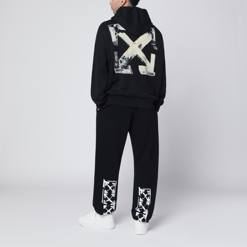 Off-white Cloudy Arrow Black Cotton Skate Hoodie In Black