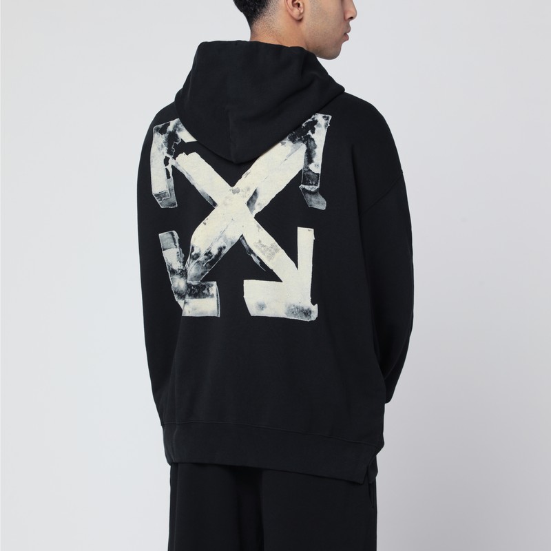 Off-white Cloudy Arrow Black Cotton Skate Hoodie In Black