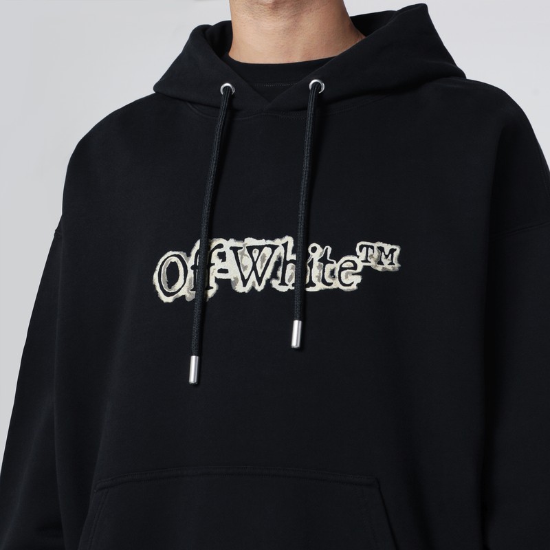 Off-white Cloudy Arrow Black Cotton Skate Hoodie In Black