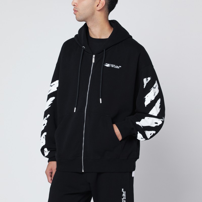 Black zip-up hoodie with logo print