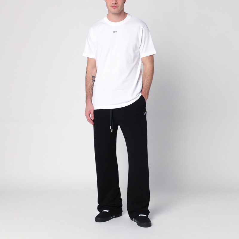 Off-white Wide-leg Cotton Joggers With Cuffed Hem In Black
