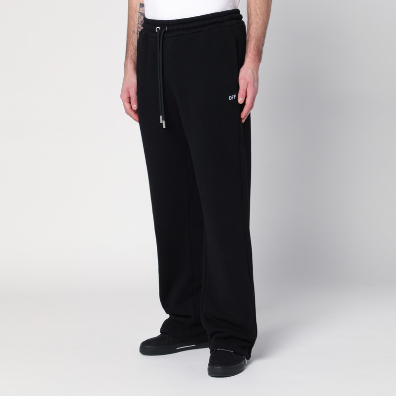 Off-white Wide-leg Cotton Joggers With Cuffed Hem In Black