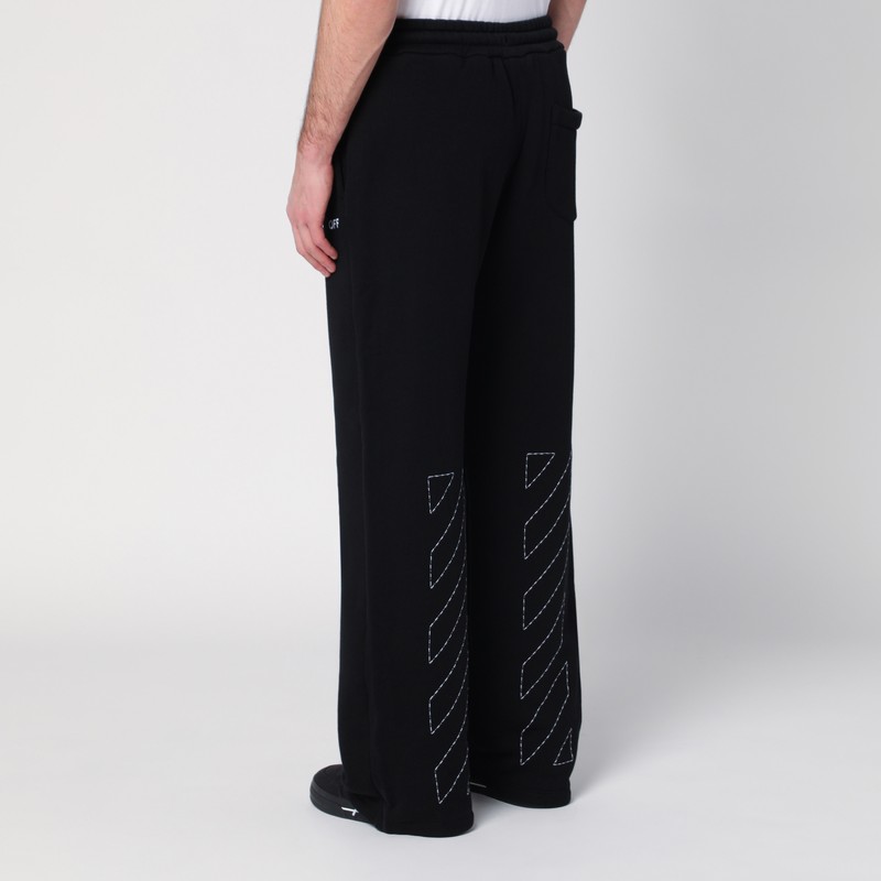 Off-white Wide-leg Cotton Joggers With Cuffed Hem In Black
