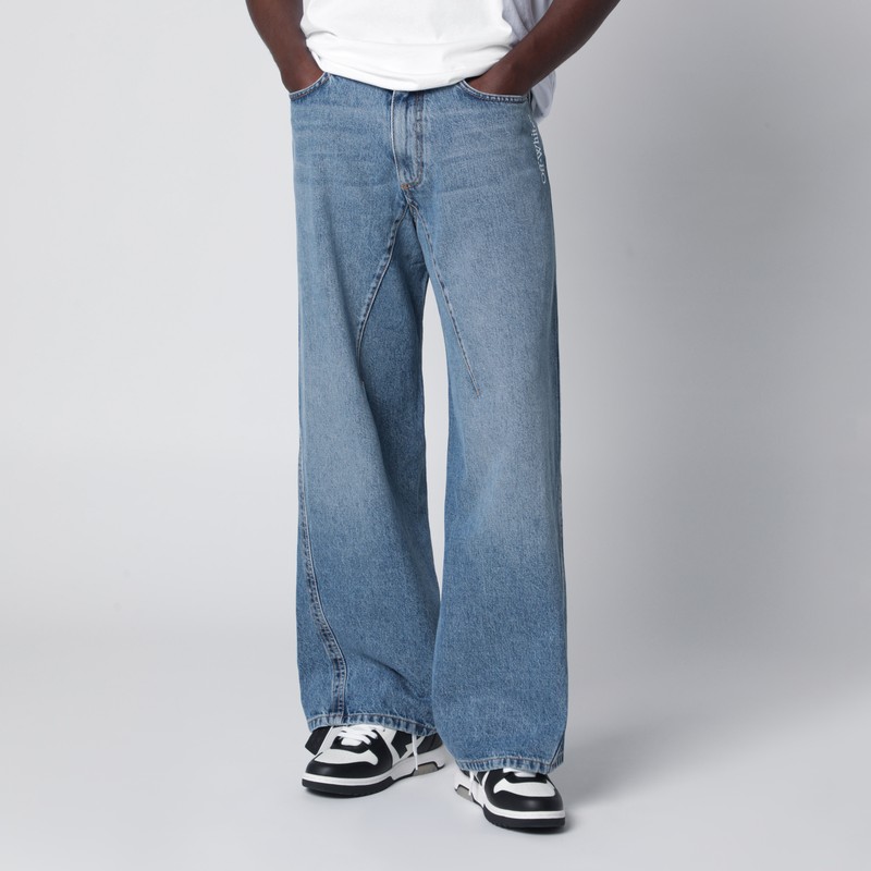 Wide-leg light blue jeans with logo