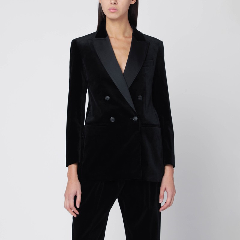 Black velvet double-breasted jacket