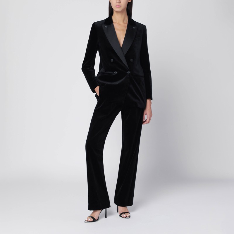 Max Mara Black Velvet Double-breasted Jacket In Black