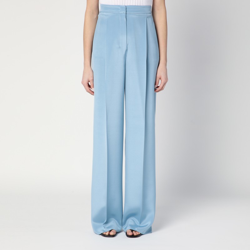 Wide-leg sky blue trousers in silk