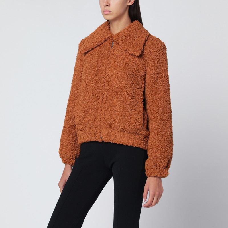 Pumpkin-coloured faux fur bomber jacket