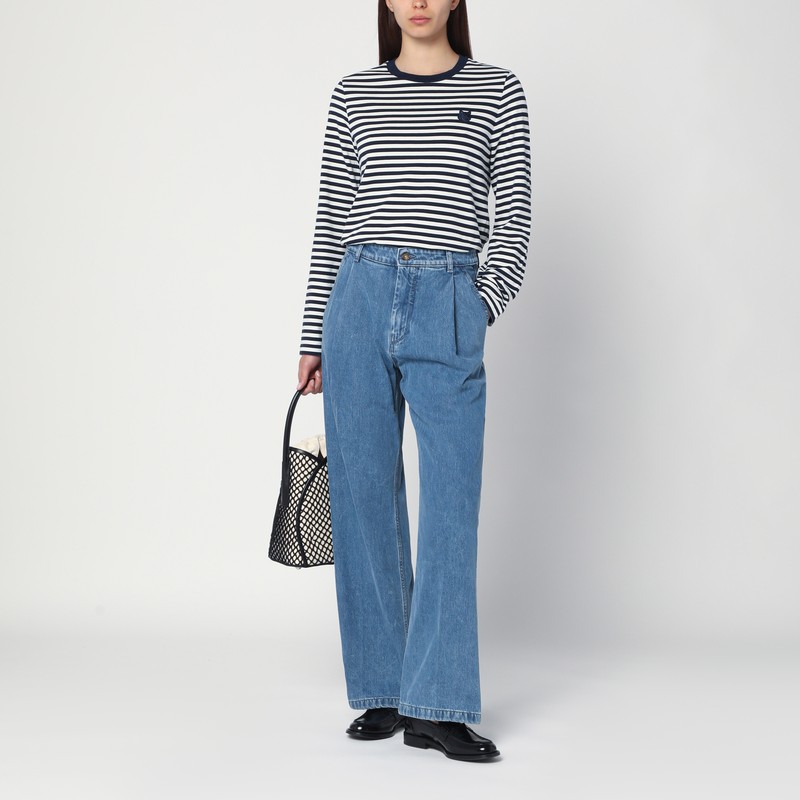 Maison Kitsuné Wide Pleated Blue Jeans In Blue
