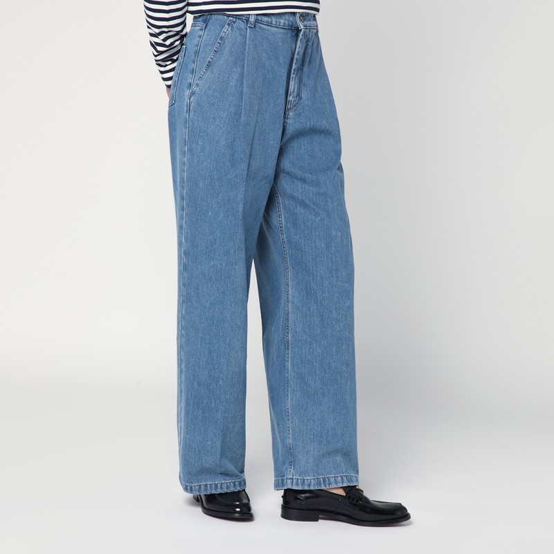 Maison Kitsuné Wide Pleated Blue Jeans In Blue