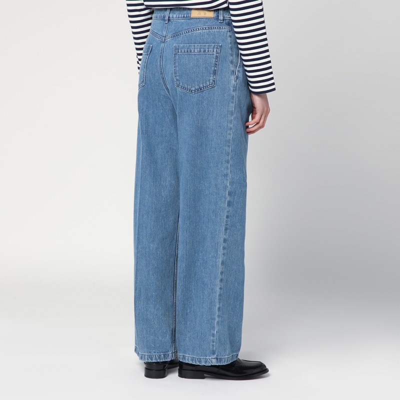 Maison Kitsuné Wide Pleated Blue Jeans In Blue