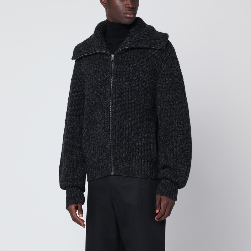 Black/brown zip cardigan in alpaca blend