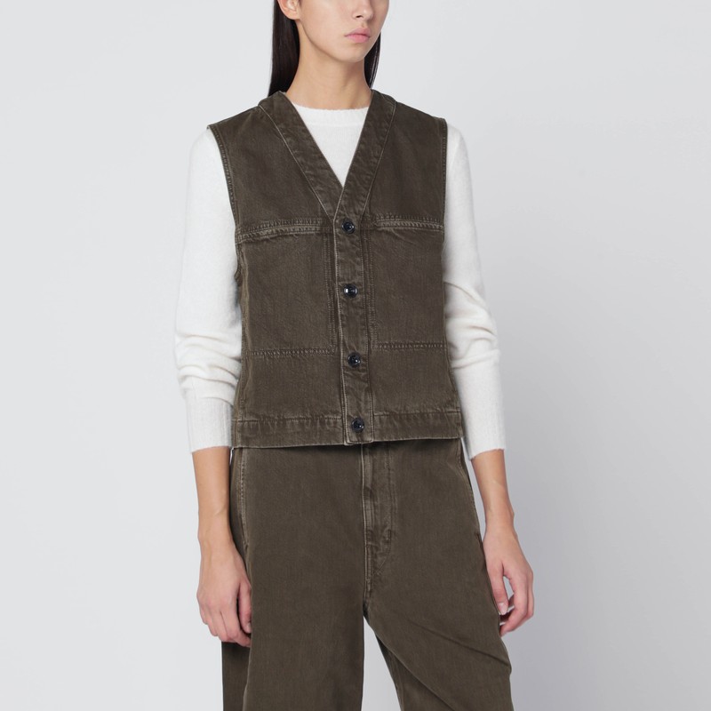 Moss green denim vest