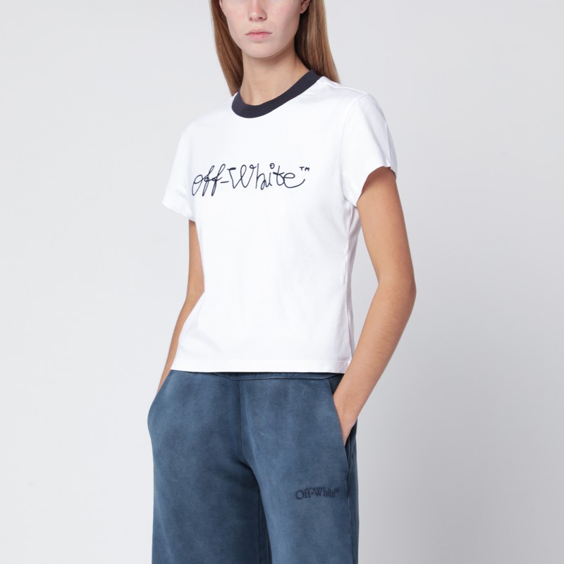 White T-shirt with blue embroidered logo