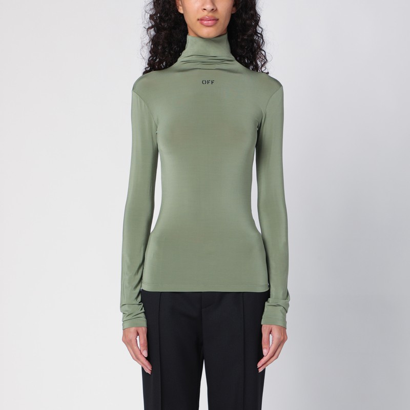 Green viscose turtleneck sweater with logo