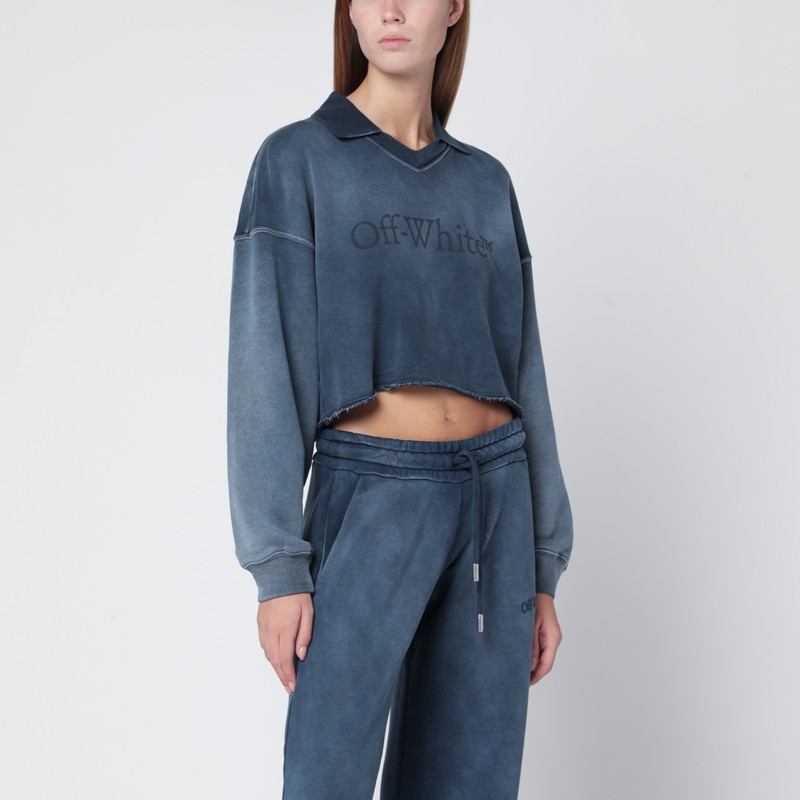 Cropped blue washed-effect sweatshirt