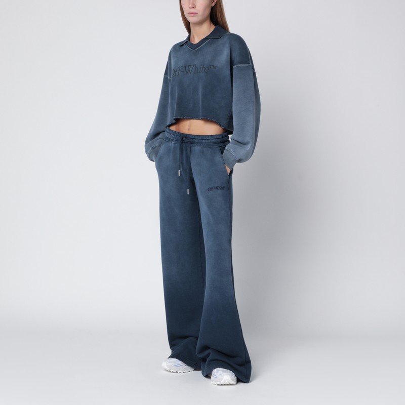Off-white Cropped Blue Washed-effect Sweatshirt In Blue
