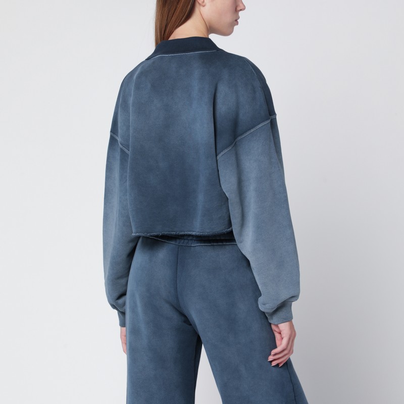 Off-white Cropped Blue Washed-effect Sweatshirt In Blue