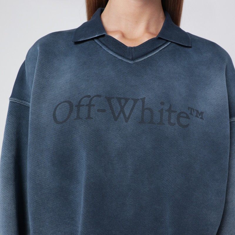 Off-white Cropped Blue Washed-effect Sweatshirt In Blue