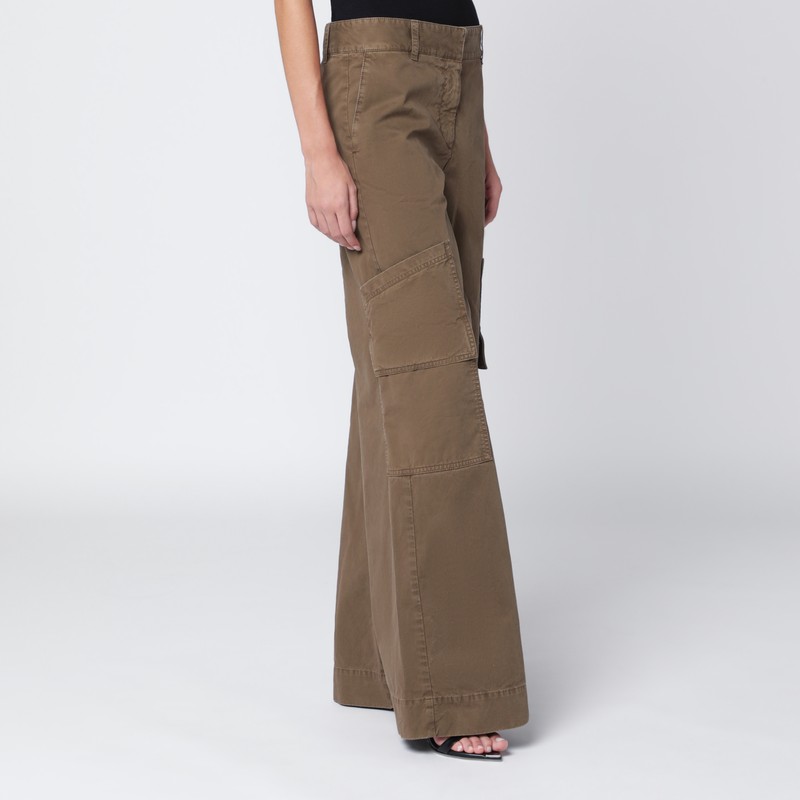 Off-white Brown Cotton Cargo Trousers In Green