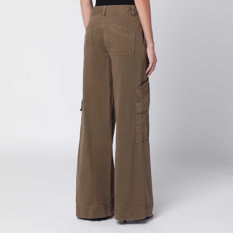 Off-white Brown Cotton Cargo Trousers In Green