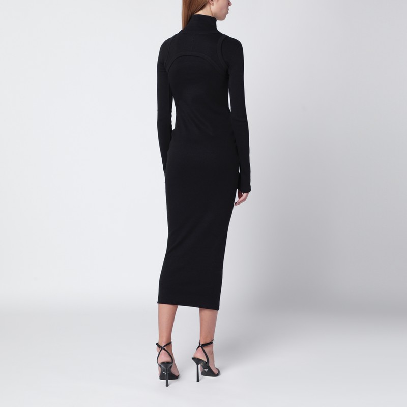 Off-white Black Cotton Midi Dress With Logo In Black