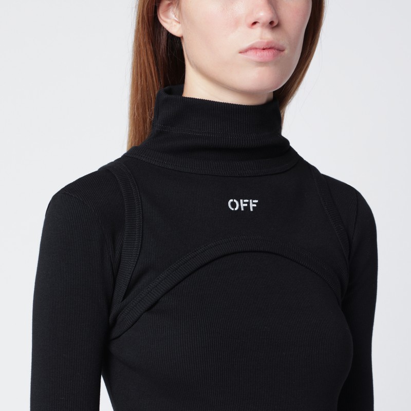 Off-white Black Cotton Midi Dress With Logo In Black