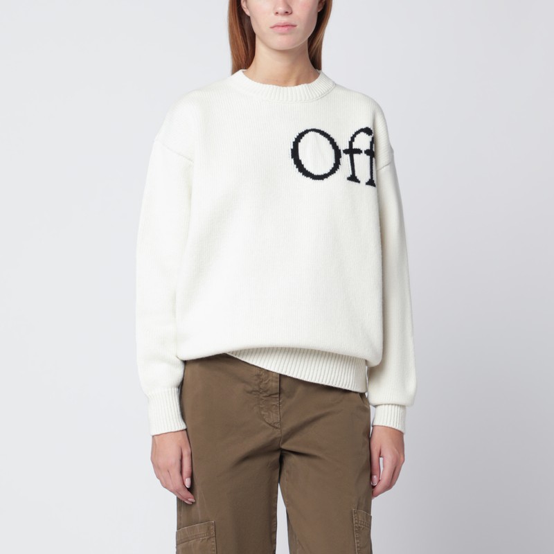 White sweater with logo intarsia