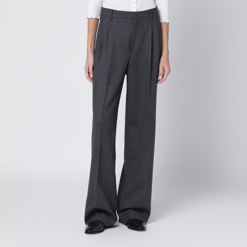 Grey pleated wool-blend trousers