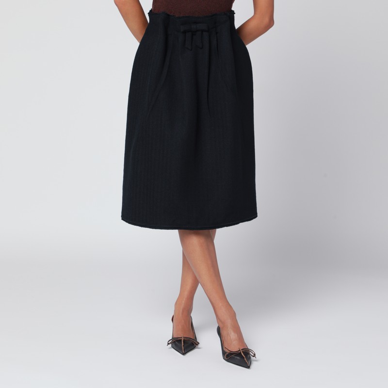 Blue chevron wool midi skirt