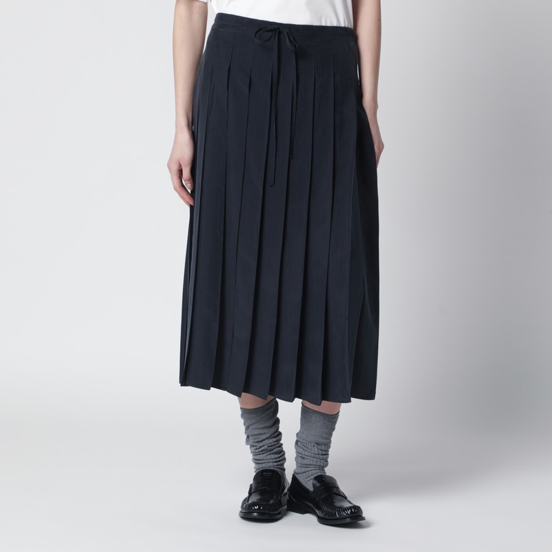 Blue pleated midi skirt