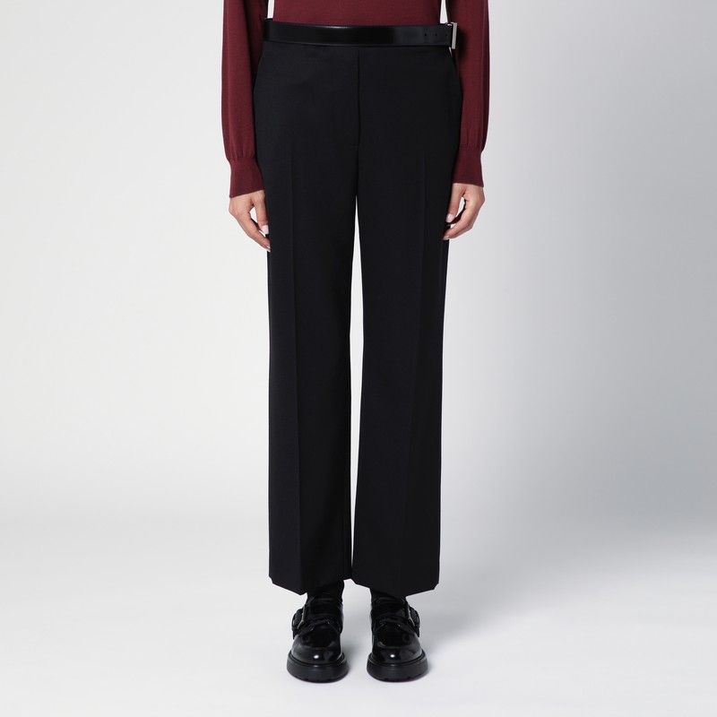 Black gabardine trousers with belt