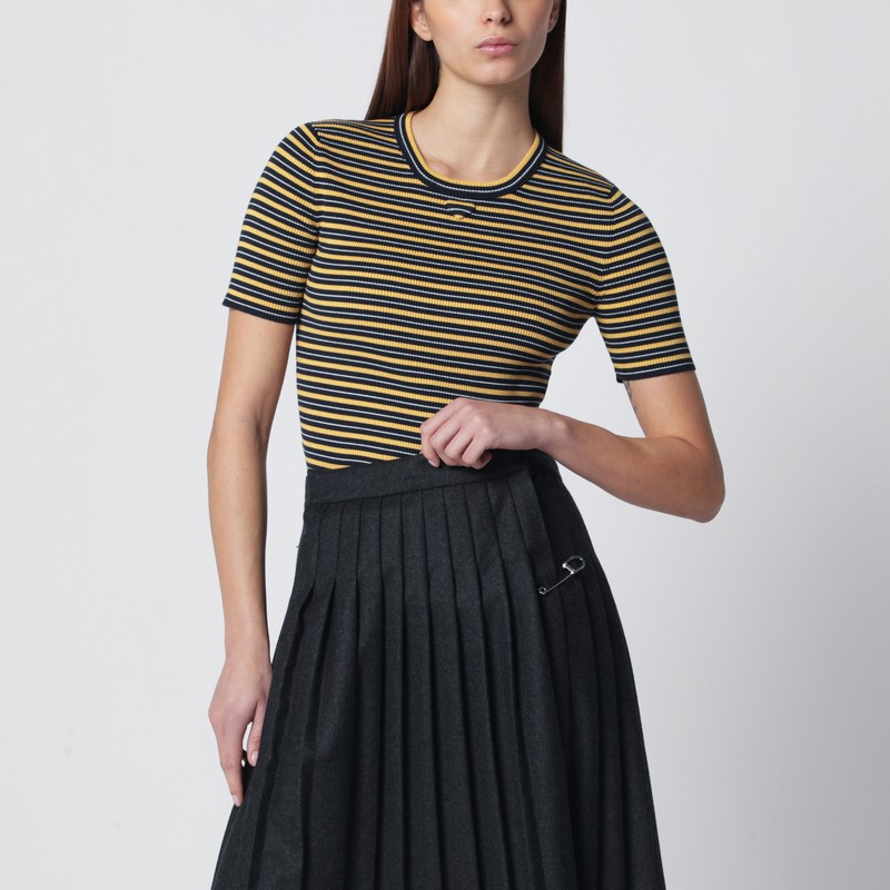 Navy/yellow striped stretch cotton T-shirt