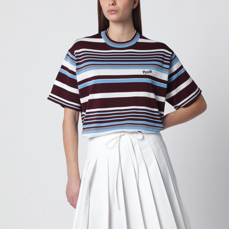 Amaranth and light blue striped cotton T-shirt