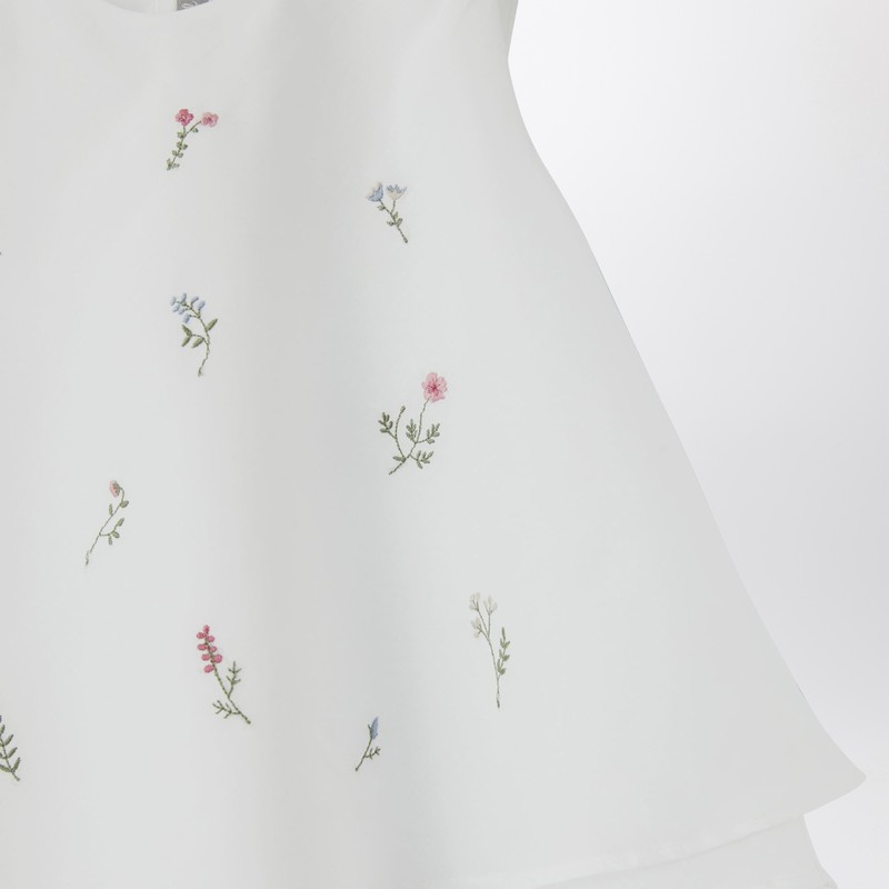 Il Gufo White Tank Top With Flower Embroidery In Cotton Voile In White