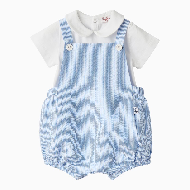 Il Gufo Two-piece Suit With White/blue Cotton Dungarees In Light Blue